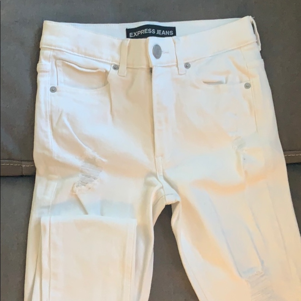 Express jeans, white with “destroyed” look